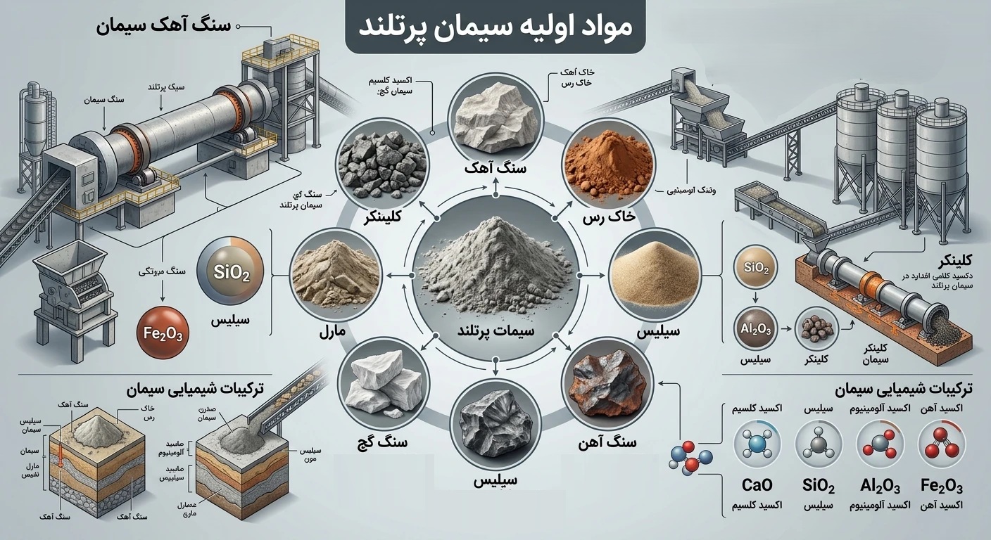 مواد اولیه و اجزای تشکیل دهنده سیمان پرتلند