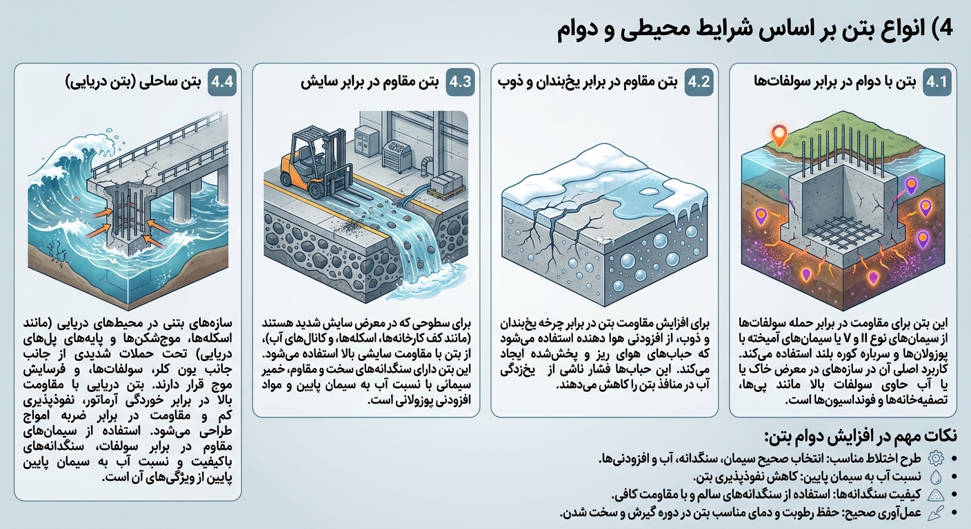 انواع بتن بر اساس شرایط محیطی و دوام